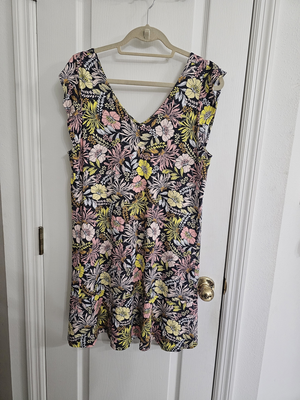 LOFT Black Floral Mini Dress with Pink & Yellow Flowers